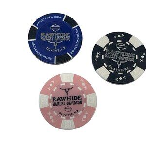 Harley Davidson Poker Chips Dealer Lot of 3 RAWHIDE OLATHE KS